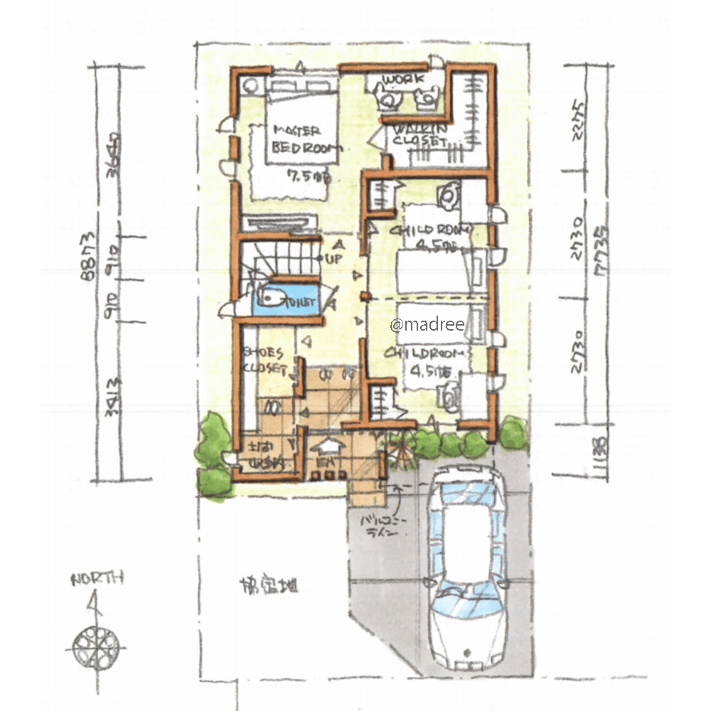 トップライトから柔らかな光が注ぐ、大開口で視線抜ける狭小住宅