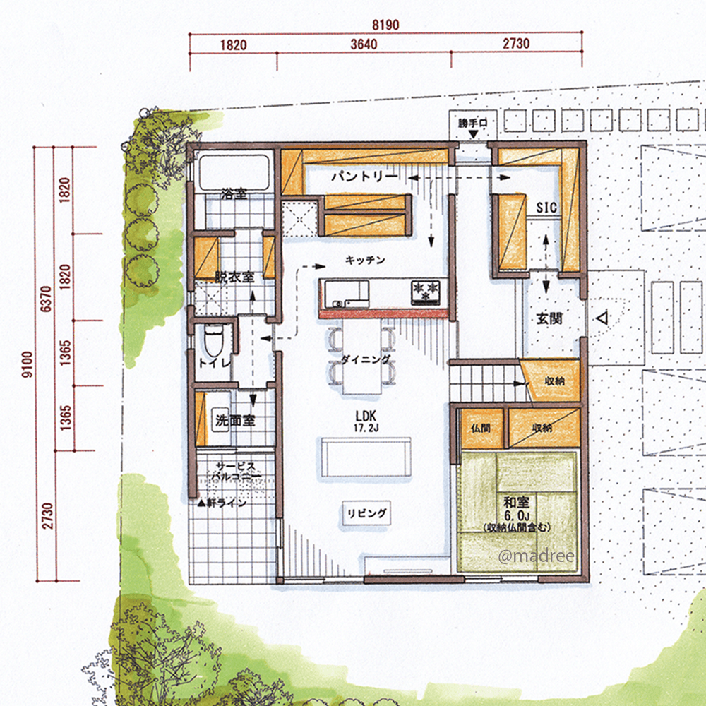 中心のリビングに家族が自然に集う、シンプル動線で効率よく動ける家