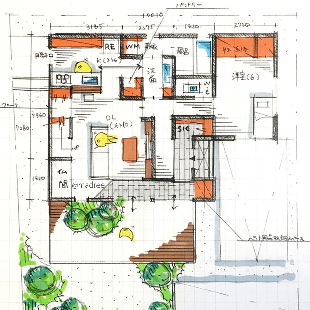 ゆったりな玄関土間から屋内外へ繋がる、愛犬が走れる専用通路のある二世帯住宅