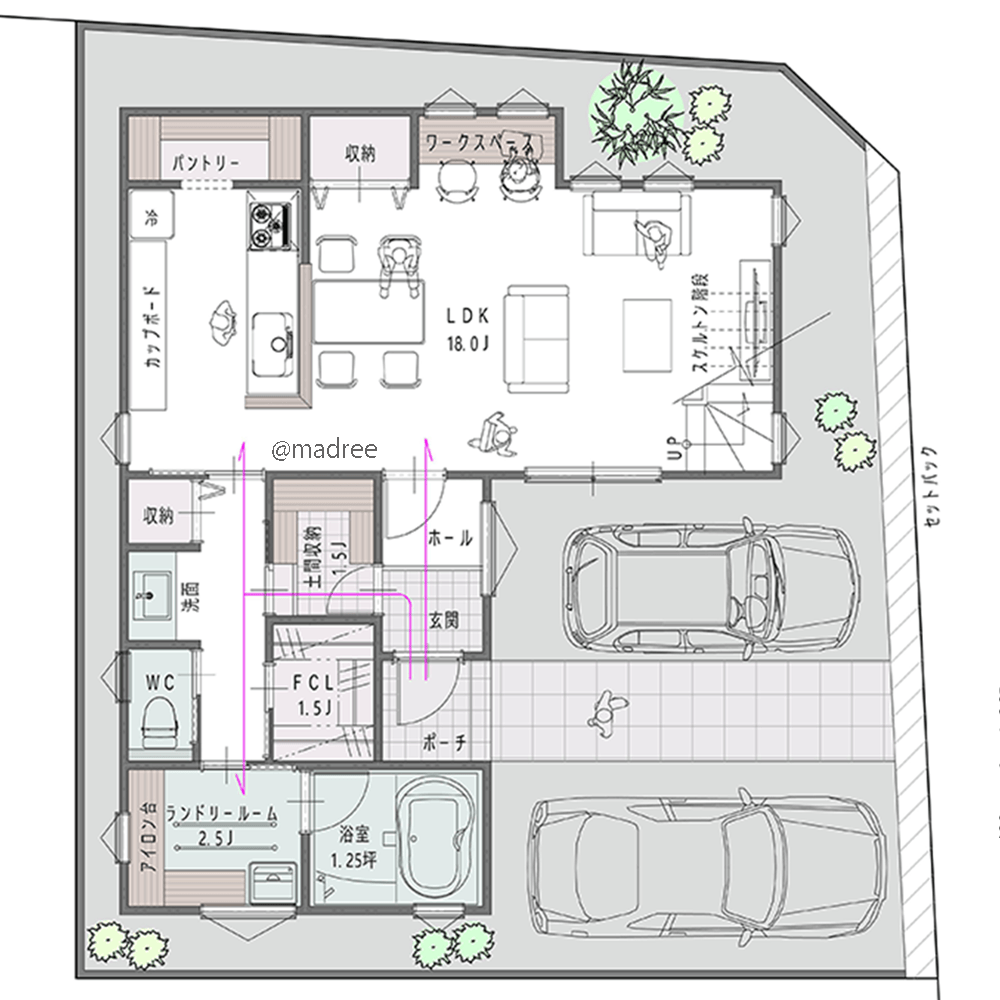 朝日で気持ち良い朝を迎える、東向き開口からの光で明るいLDKの家