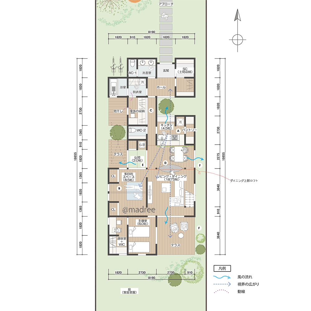 樹木越しに広がる癒しの空間、視線を気にせずプライベート過ごす平屋