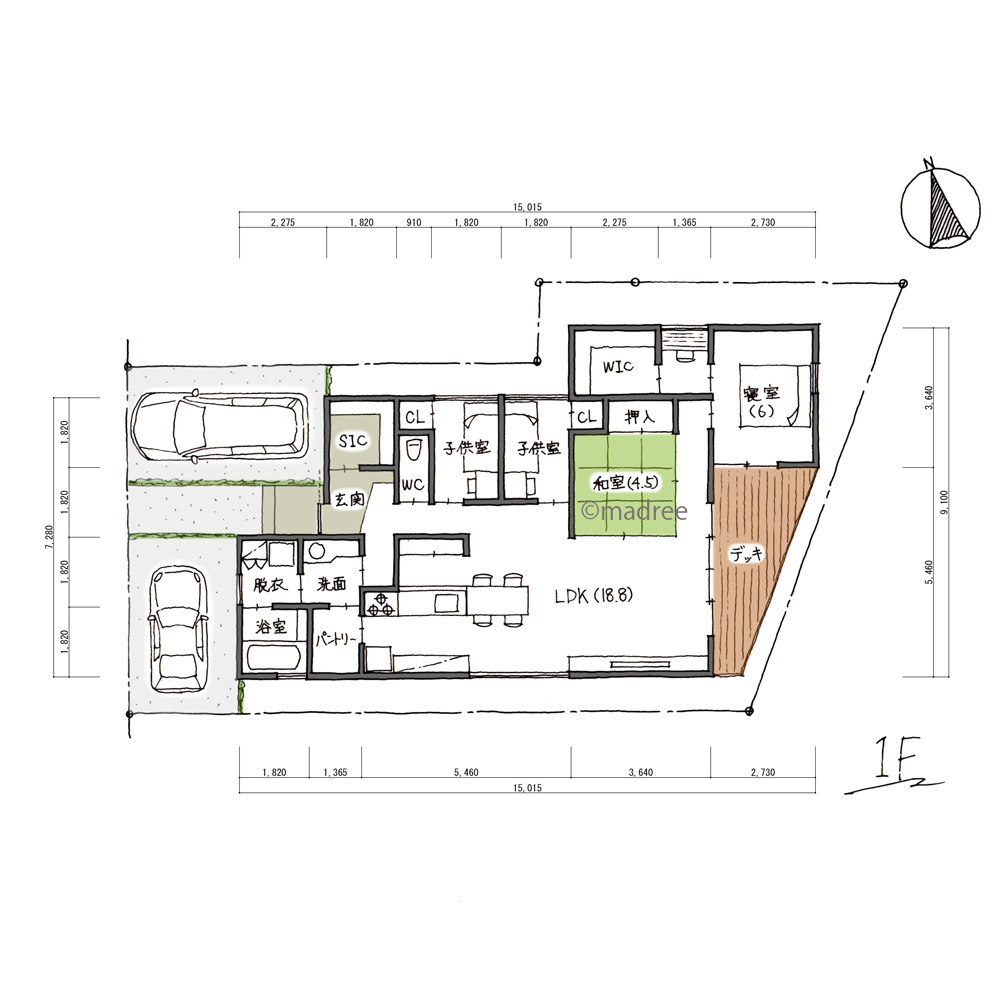 キッチンと水廻りがまとまった、使い勝手良い平屋