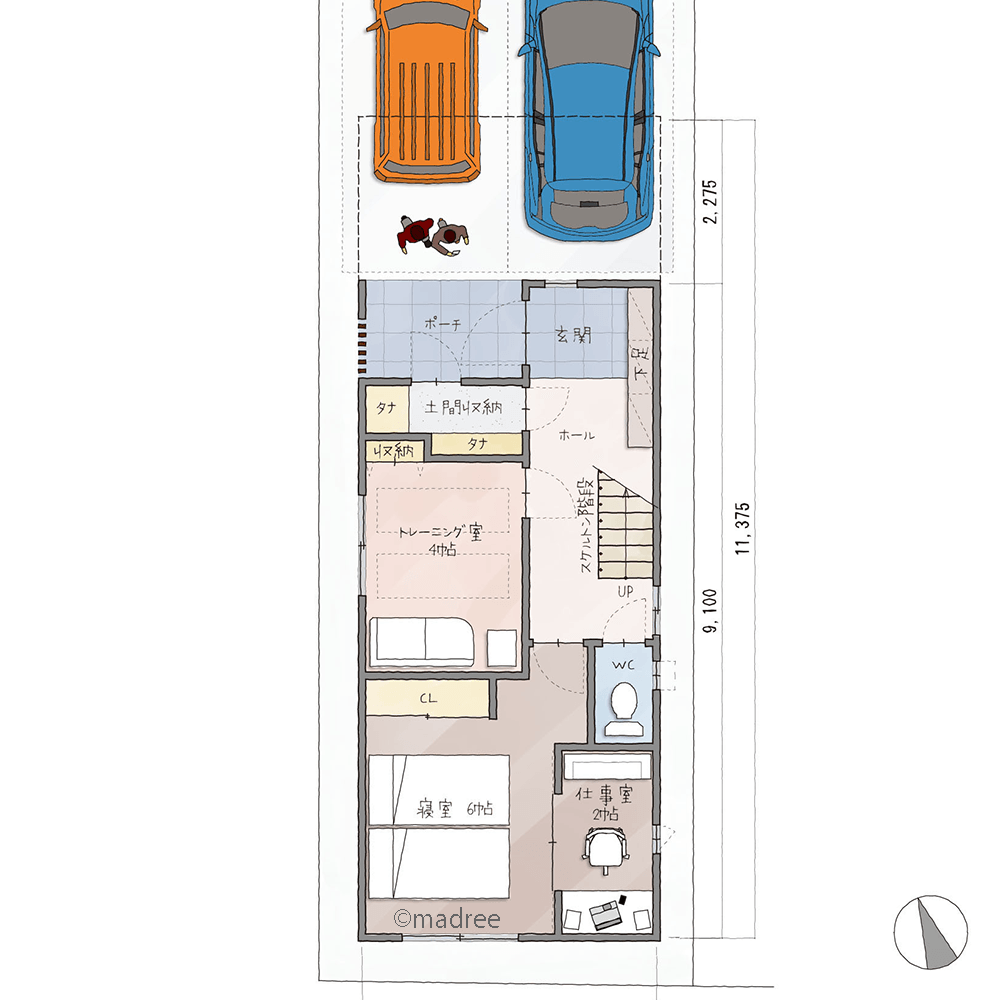 別空間で安心して過ごす、来客動線と交わりにくい習い事教室併用の家