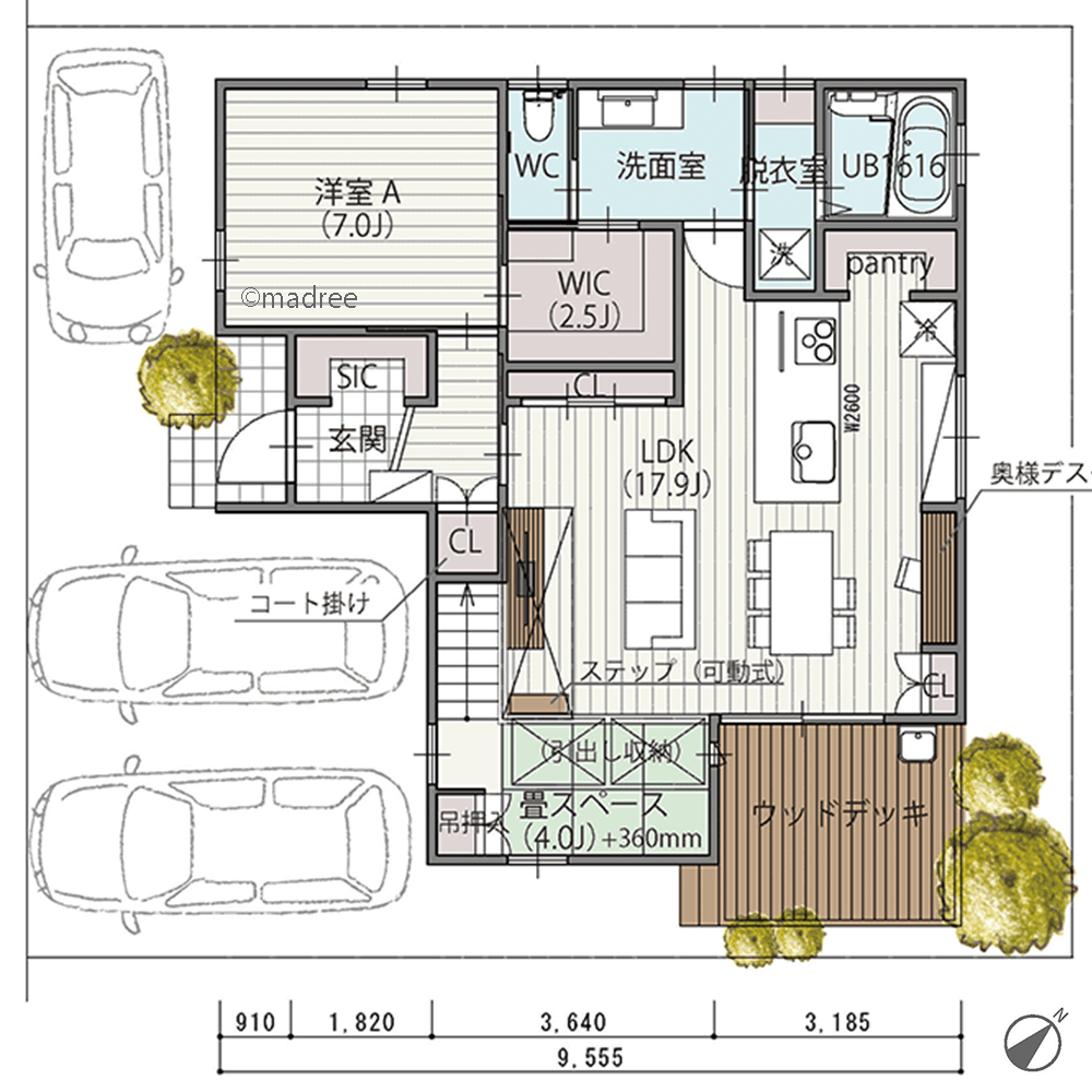 座れる休める収納できる、小上がり畳の便利な階段踊り場がある家