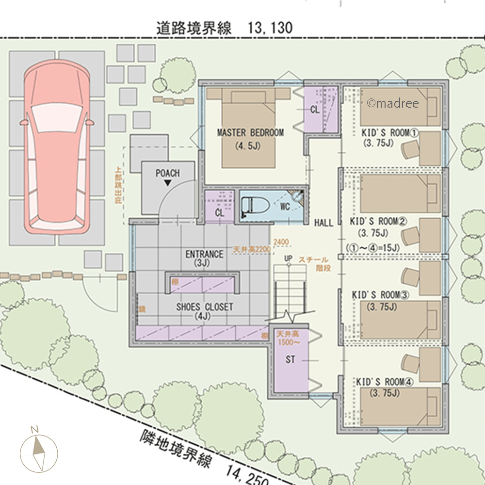 生活感をサッと隠す壁面収納と、明確なゾーニングで大家族でもすっきり整う家