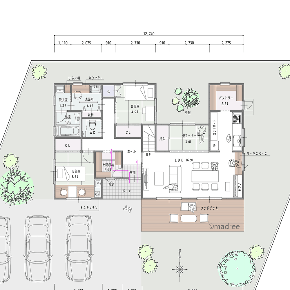 ホールから各個室へ直接アクセス、程よい距離感の二世帯住宅
