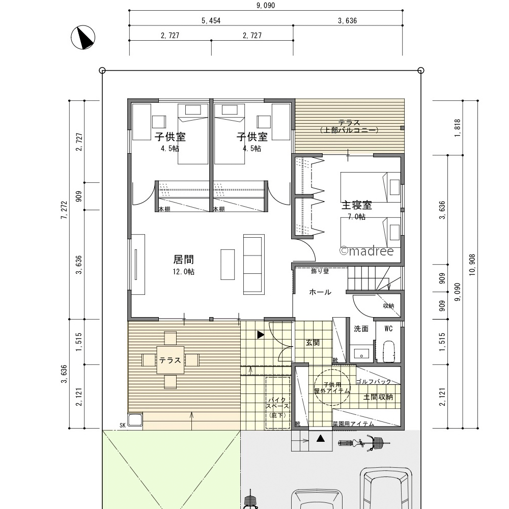 開放感がありつつ外からの視線をカット、在宅ワーク夫婦の機能的な家