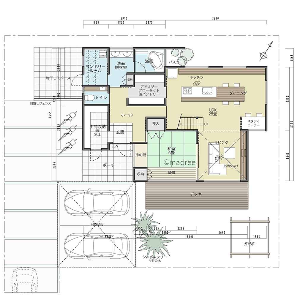 リゾート感あふれる開放的な庭でリフレッシュ、将来同居を見据えた二世帯住宅