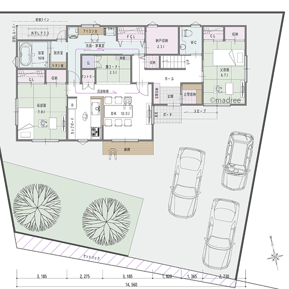コンパクトに繋がる生活動線、高齢・介護を見据えた無理なく家事をこなせる家
