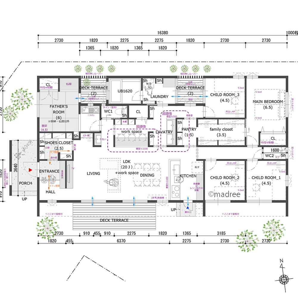 水廻りとファミクロをぐるっと回って朝支度、どの部屋にも陽が入る平屋の二世帯住宅