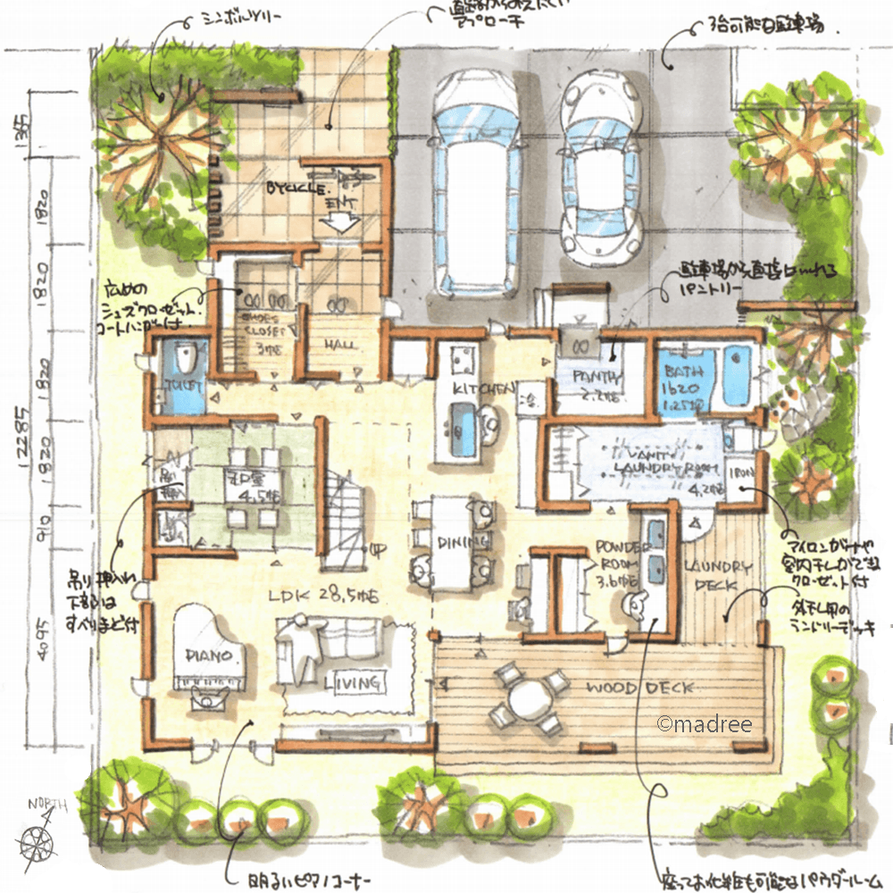 家族もお客様も居心地良いLDK、家の中にも広がる屋外空間のある家
