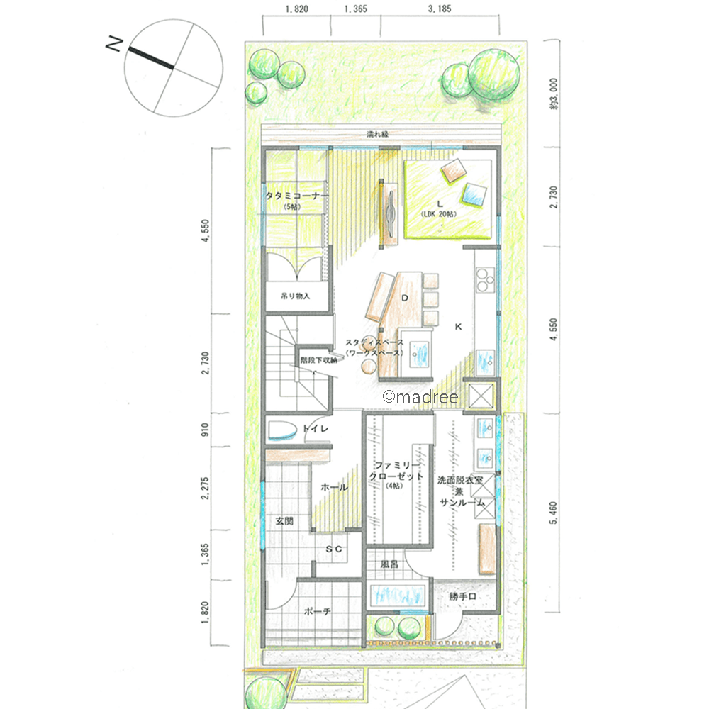 最短な家事動線で余裕生まれる、眺望を活かしたLDKで穏やかな家族時間過ごす家
