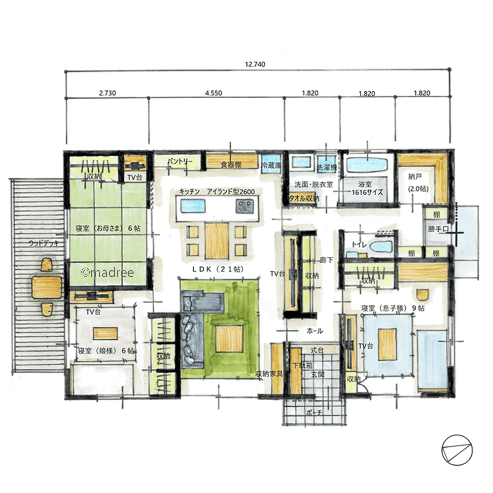 陽だまりリビングに家族集う、自然光と風感じるおとな世帯の平屋