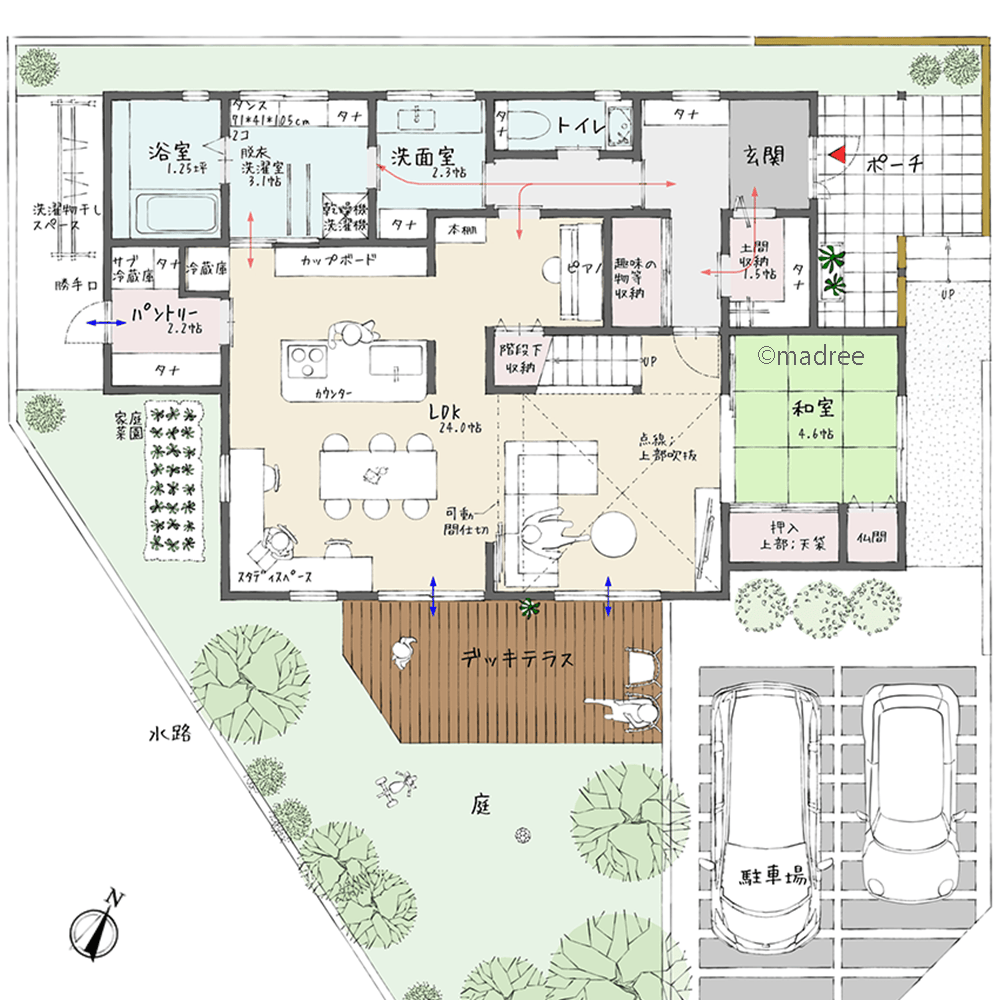 あるべき場所に物の居場所を確保、台形地を無駄なく活用したスッキリ整う家