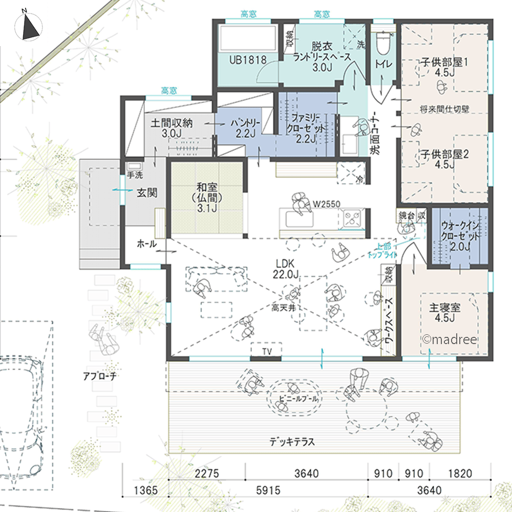 共働き家族が快適に過ごせる工夫、回遊で繋ぐ家事動線で時間に余裕の生まれる家