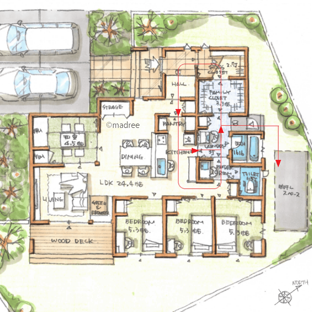 運動不足解消にも役立つ回遊生活動線、高齢になっても快適に暮らせる家