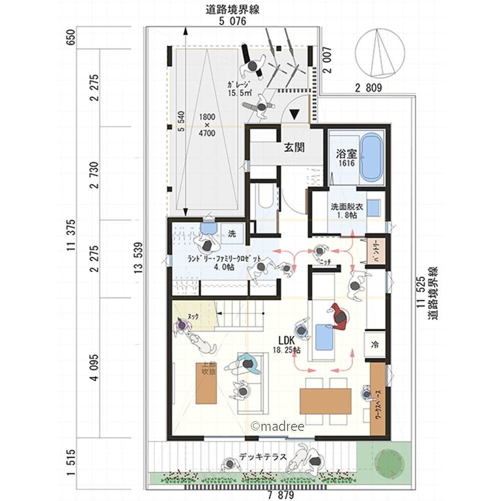 南面採光の吹抜窓を活かした、明るく見通し良いLDK空間の家