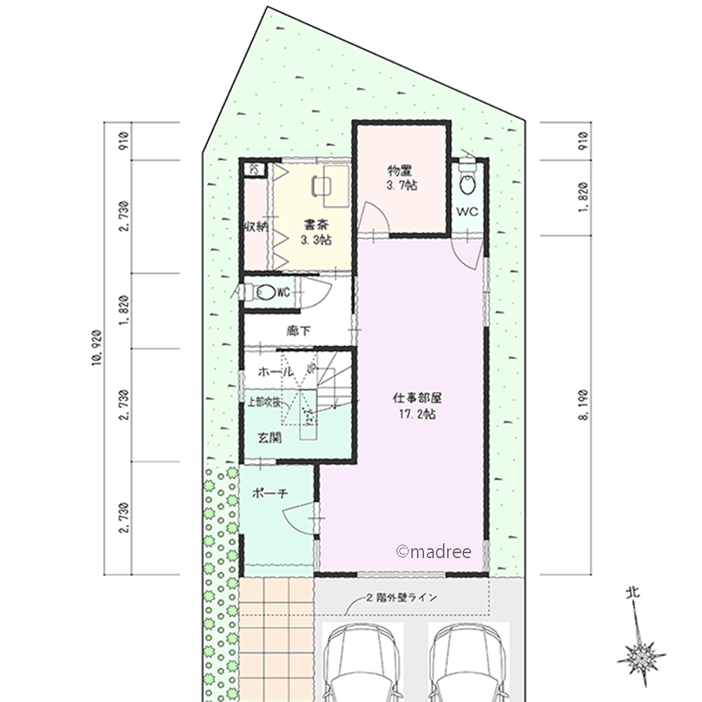 生活感を見せない工夫、別玄関で家族が安心して過ごせる事務所兼用の家