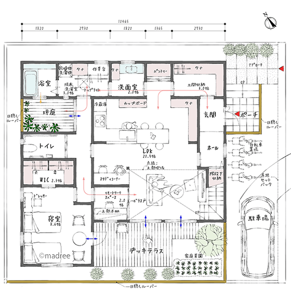 家事も仕事も景色を楽しみながら過ごす、回遊動線で繋がるデッキテラスのある家