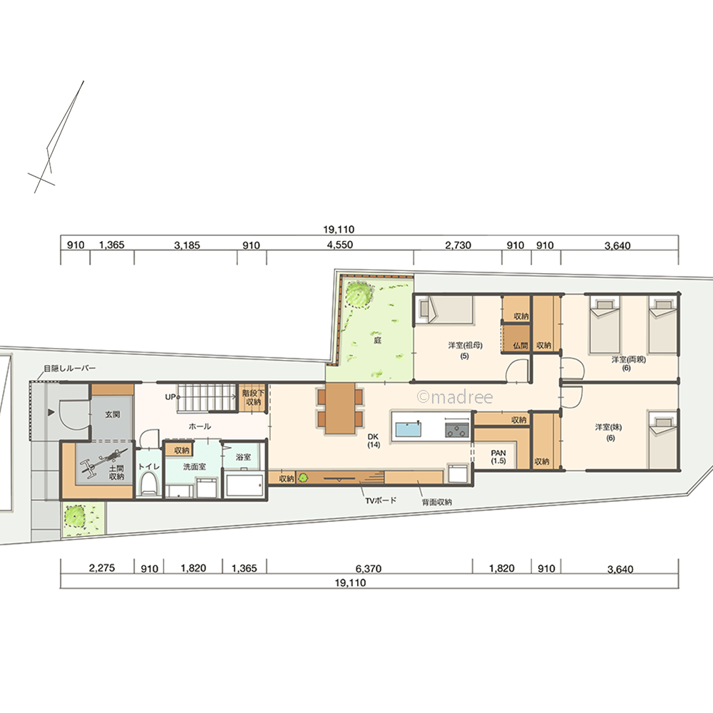 縦長変形地を無駄なく効率活用、お互いに気持ちよく過ごす二世帯住宅