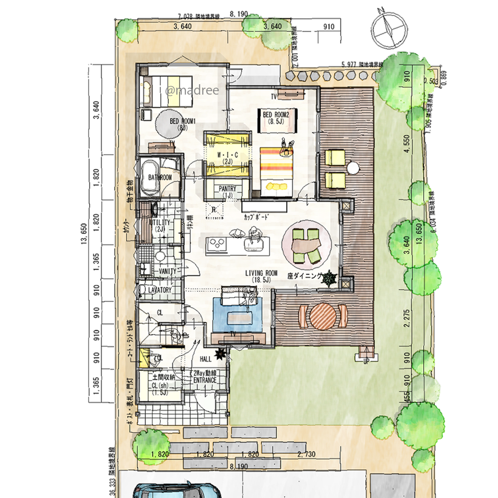 1階リビングが憩いの場、玄関共有の二世帯住宅