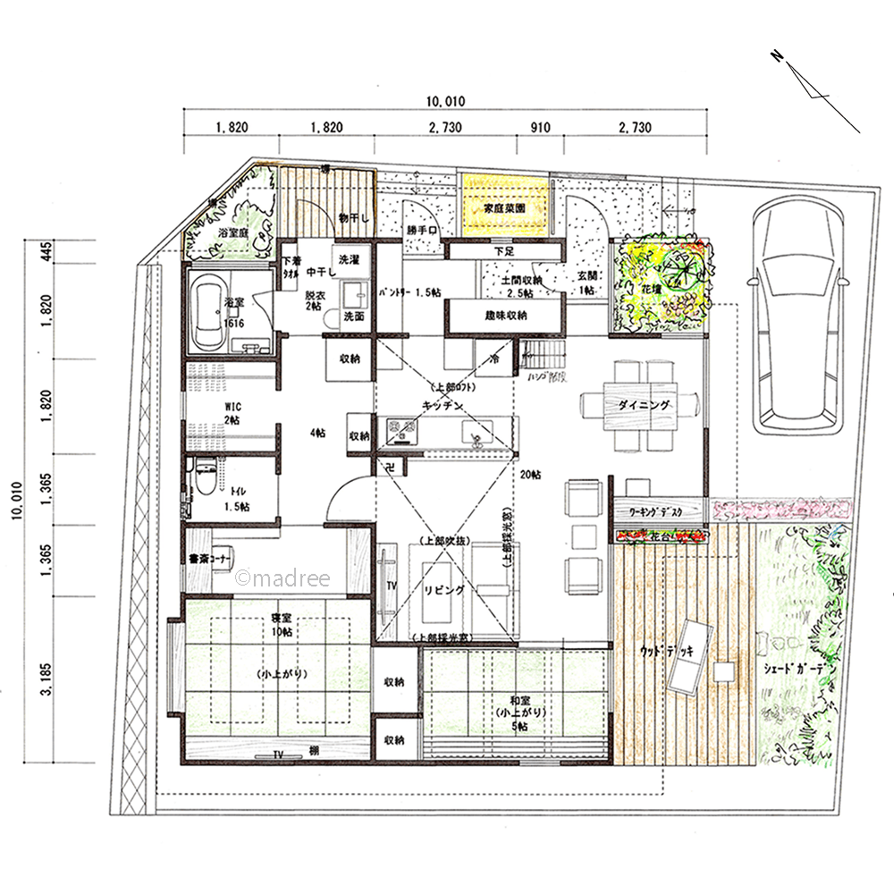 キッチン中心の便利な生活動線で、遊び心のある平屋の終いの棲家