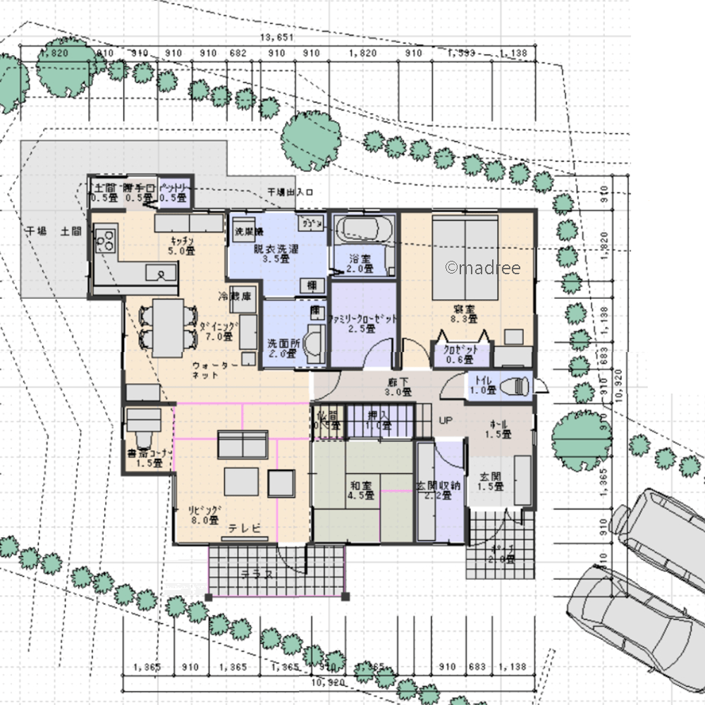 リビングインで温度差ない快適な水廻り、将来も見据えた平屋のような家