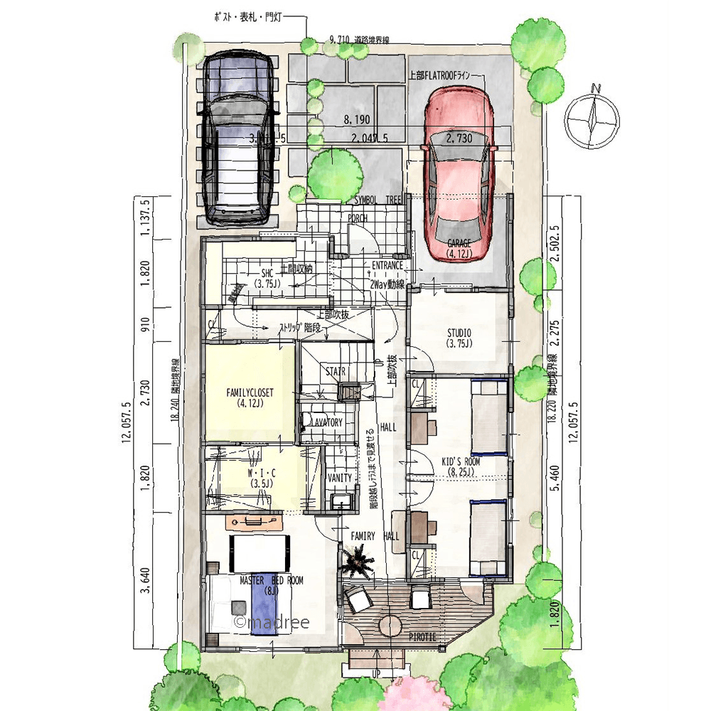 眺望良い2階が生活ベース、重い荷運びも楽々な半ビルトインガレージの家
