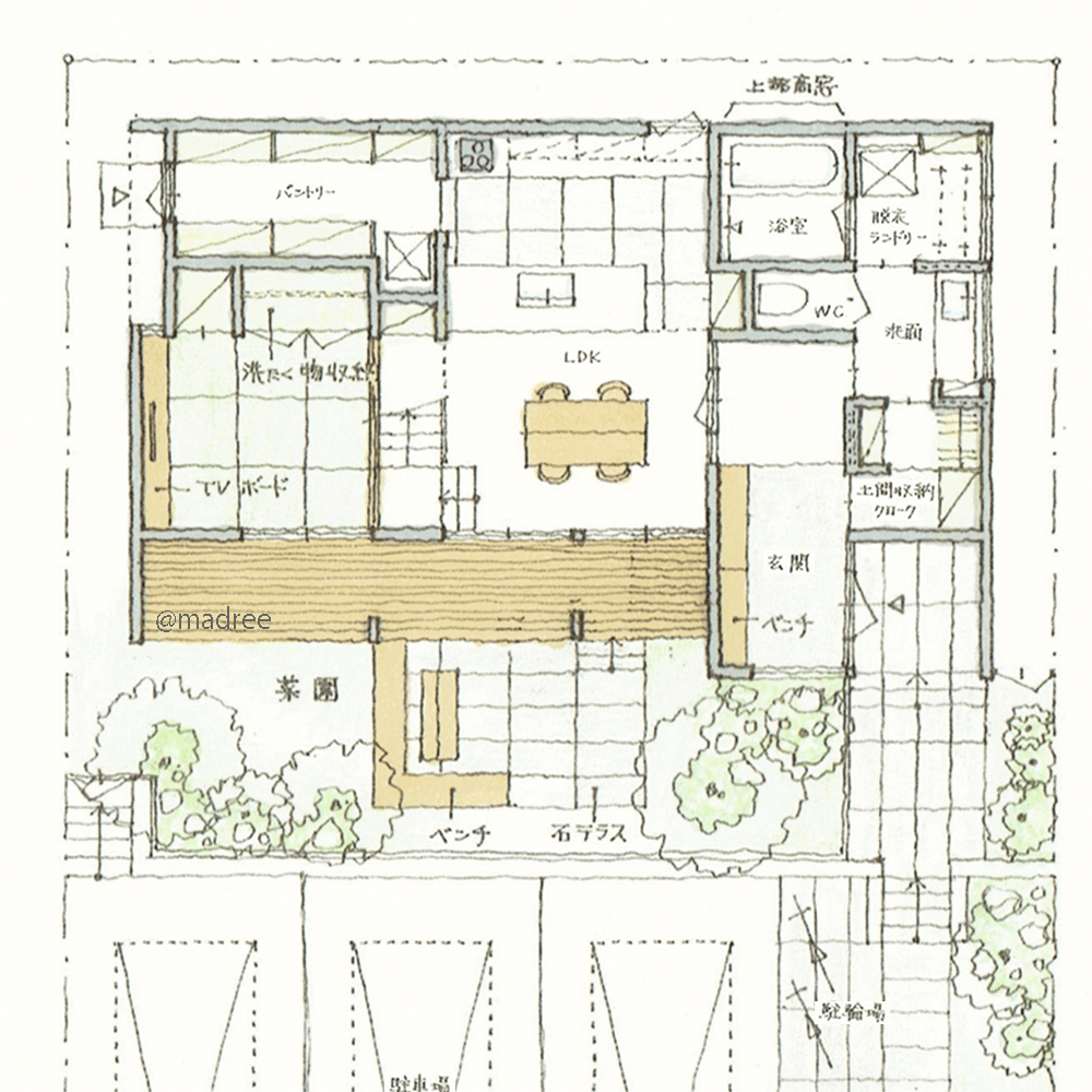 ロールタイルで家族と目線が合いやすい、ほっこり温まる畳リビングの家