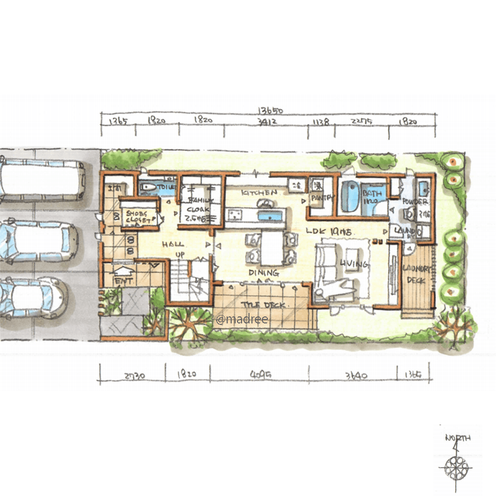 持ち物はファミリーロッカーで自己管理、LDKがスッキリ片付く収納の家