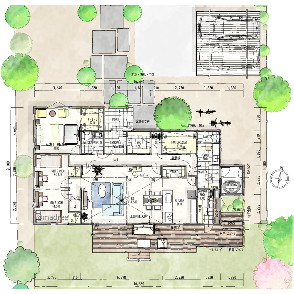 光こぼれる大空間で家族育む、一直線の家事ラク動線の平屋