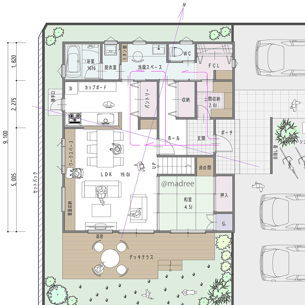 玄関まわりのぐるぐる動線で準備がスムーズ、子ども達の自主性育む家