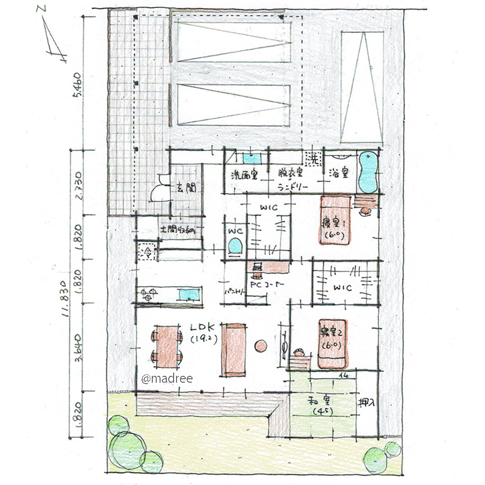 回遊動線で介護しやすく、可変性重視の三世代集える平屋