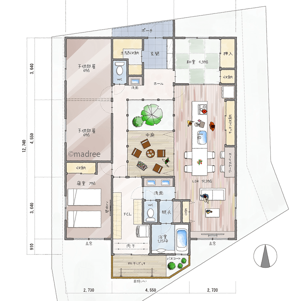 四季折々を感じる憩いの中庭と、家事ラクぐるぐる動線の平屋