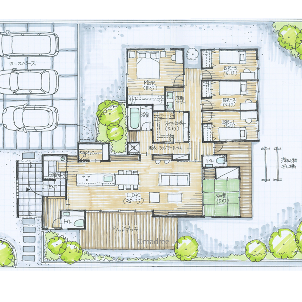 家族を見守りながら家事と景観楽しむ、快適動線を追求したのびやかな平屋