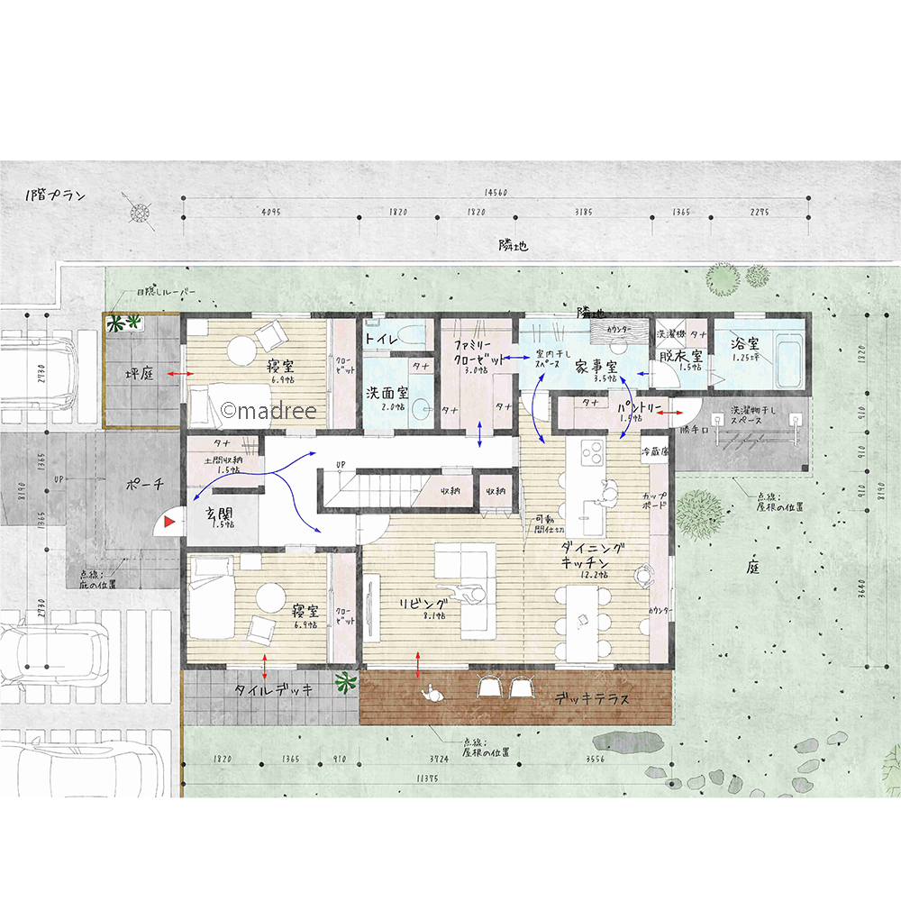 個室も外と繋がり開放的に、光と風が通る心地良い2.5世帯住宅
