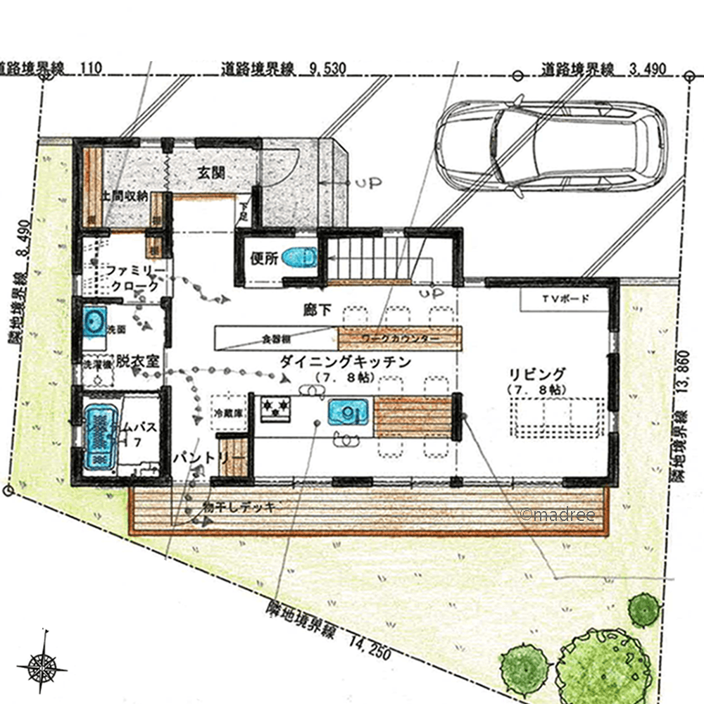 家事動線をキッチン中心にまとめた、子の成長と共にフレキシブルに対応できる家