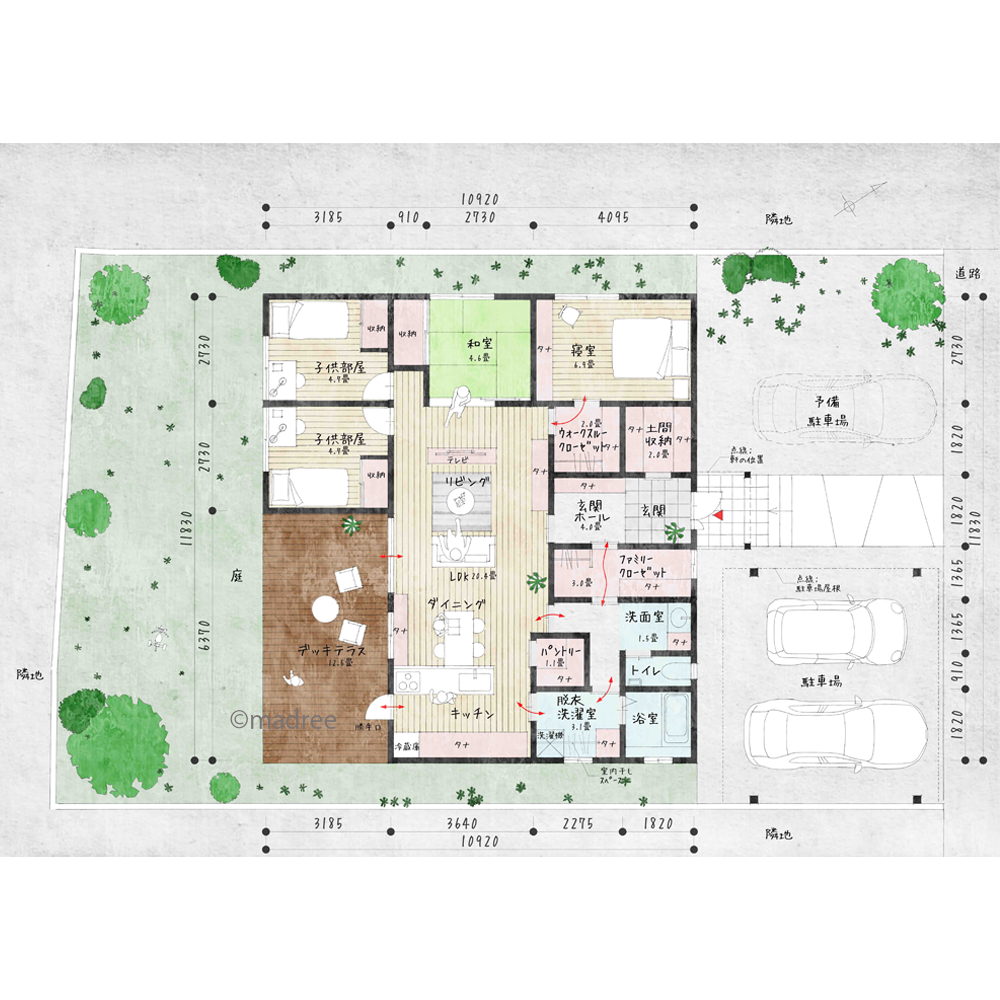 便利な回遊動線で、たっぷり収納の平屋