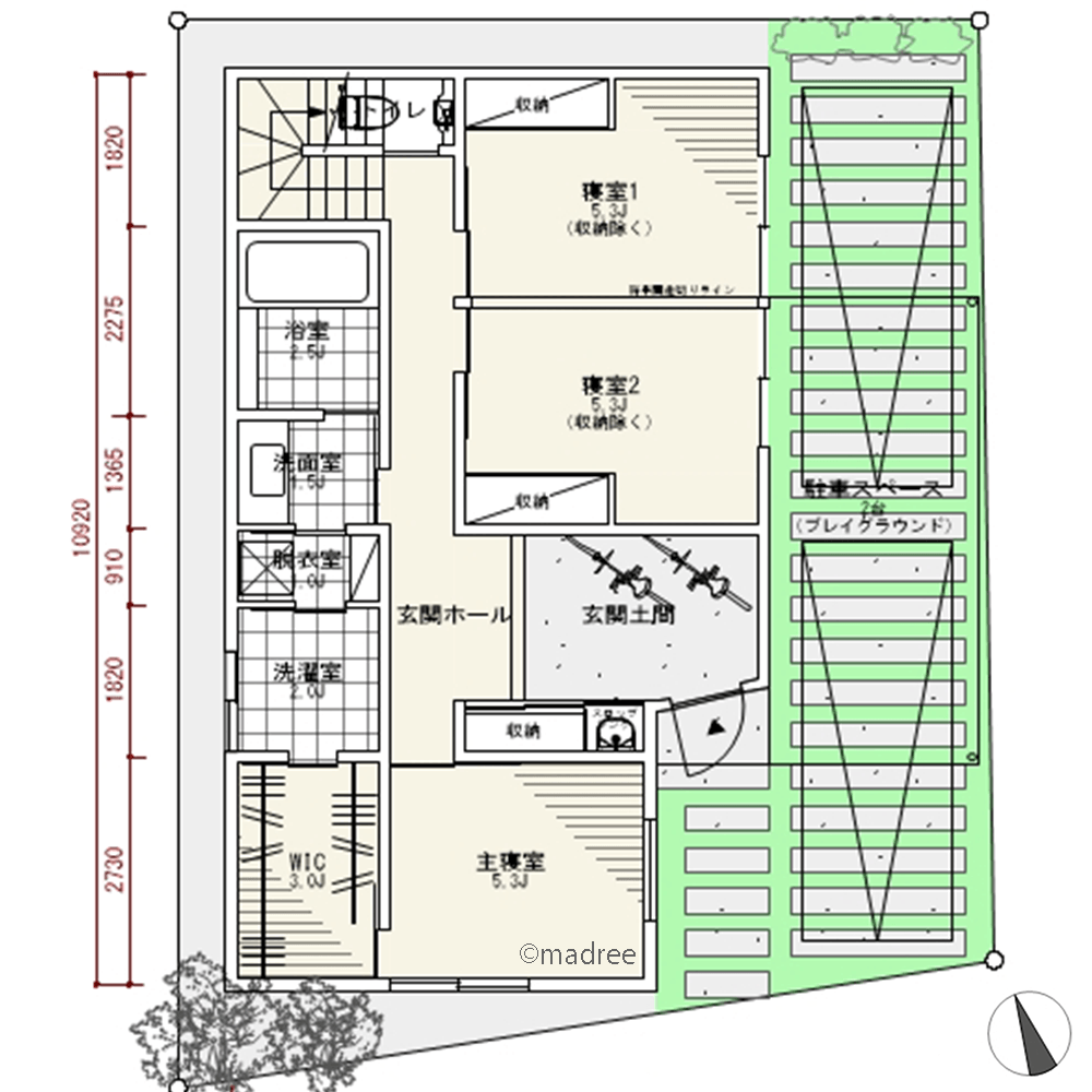 寝室から繋がる水廻りでサクサク朝支度、光と風が心地良い2階リビングの家
