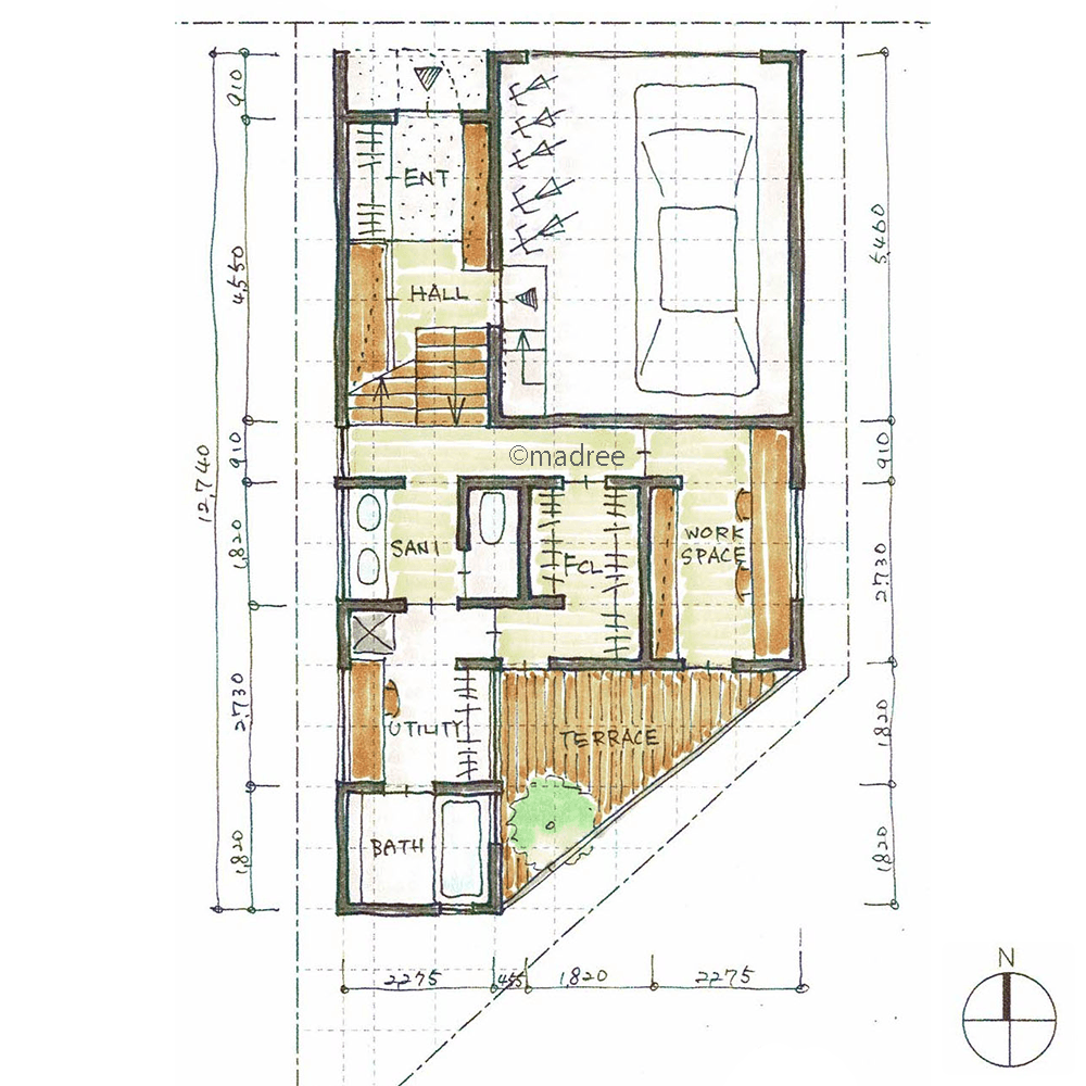 スキップフロアで空間を縦に活かす、コンパクトでも広がりを感じられる家