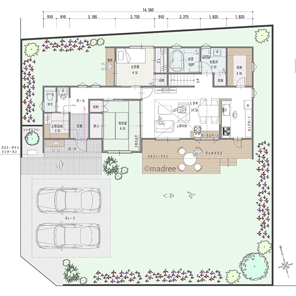 家族それぞれの望みを叶えた個室と、互いの生活スタイルを尊重した二世帯住宅