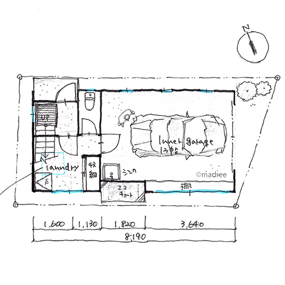 家族集まる明るい2階リビングと、インナーガレージで夢叶える狭小地の家