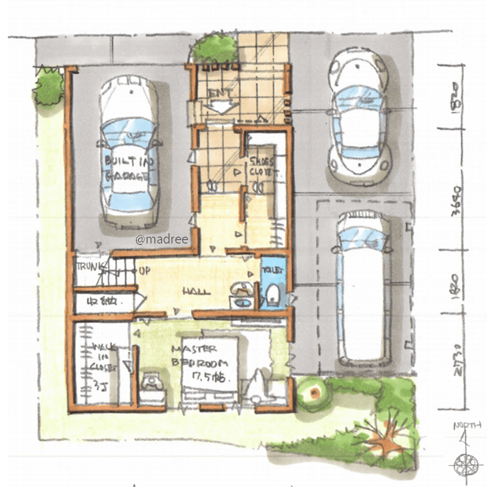 夏はリビングテラスで花火鑑賞、高天井で明るい2階生活スペースの家