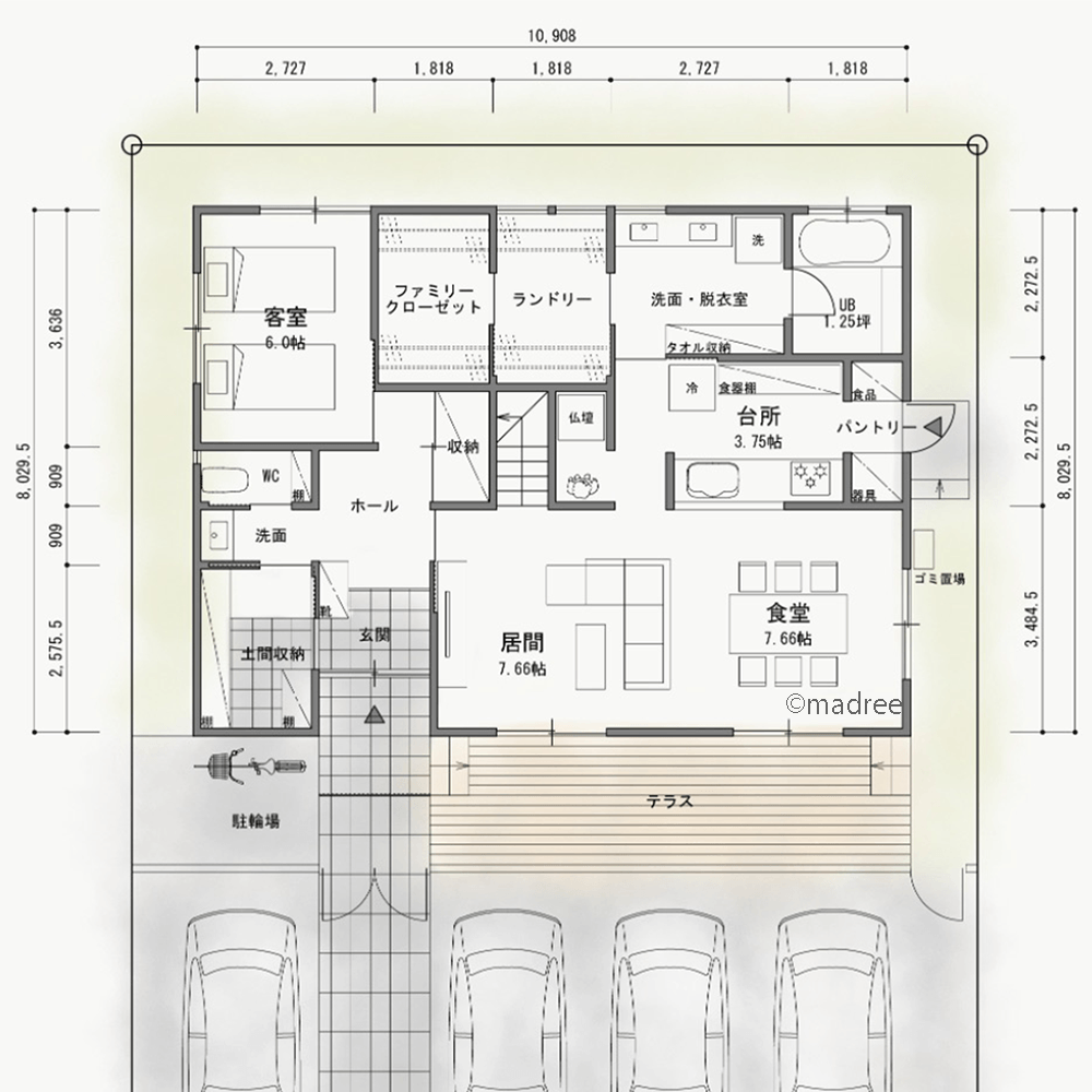 子どもも愛犬も思い切り遊べる、境界線に目が届く安心テラスのある家
