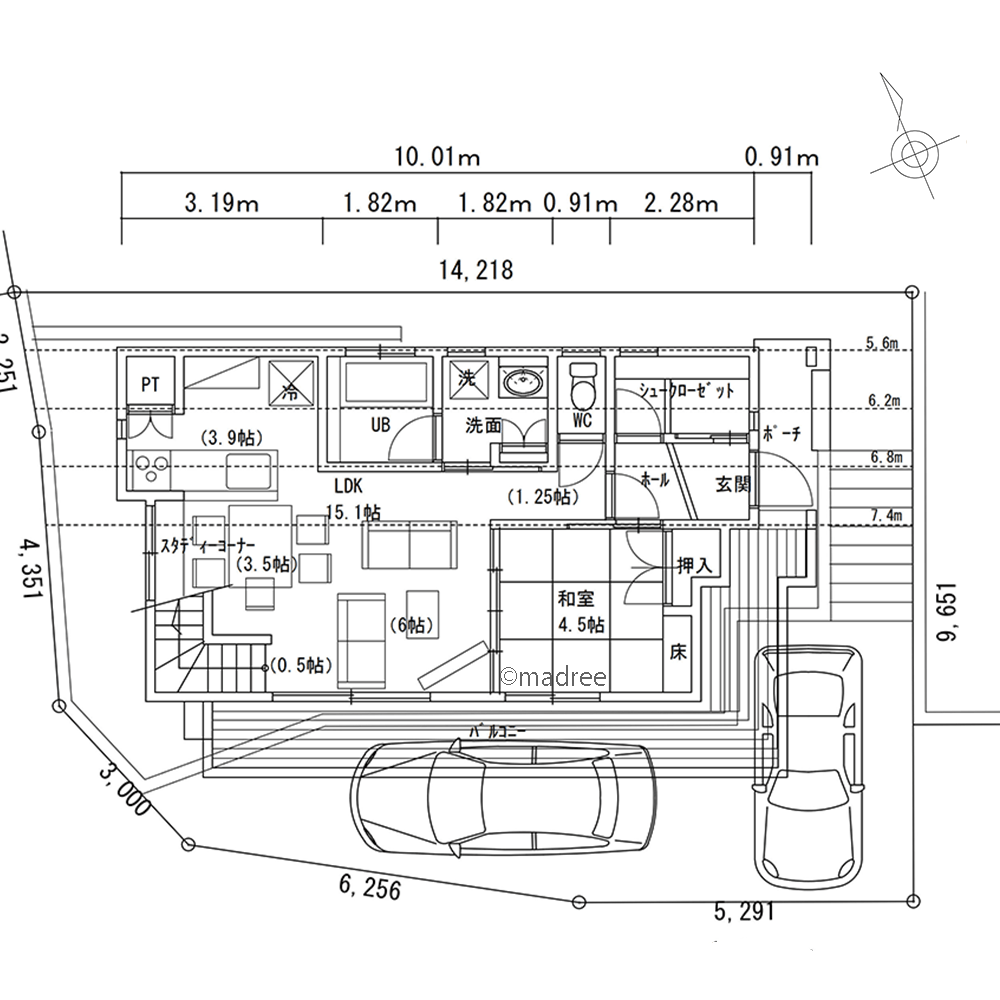 ゆったりLDKでホームパーティー楽しむ、繋がるテラスで多い来客時も安心な家
