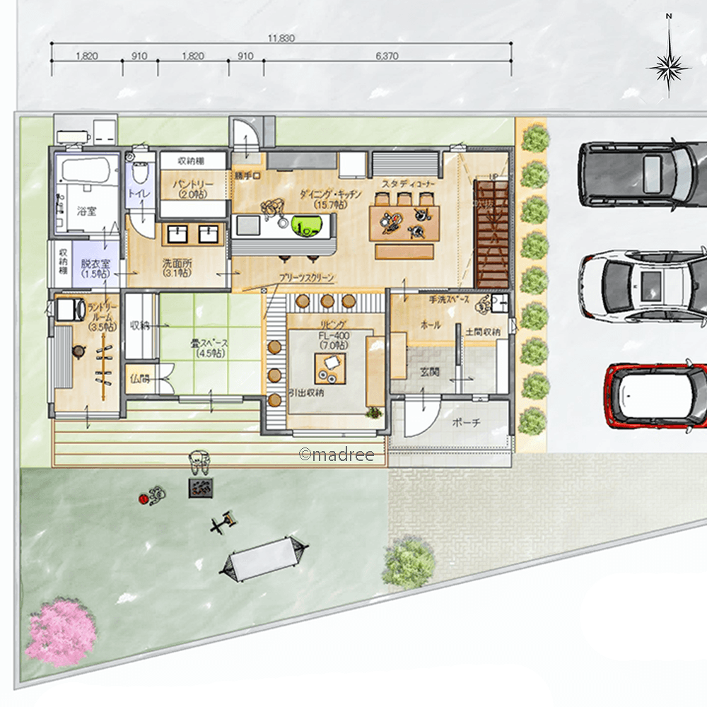 床の段差で視線をコントロール、空間にメリハリ生まれるピットリビングの家