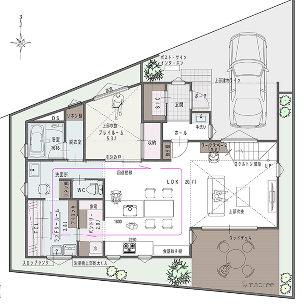 キッチンがお気に入りの場所になる、回遊動線で家事がサッと片付く家