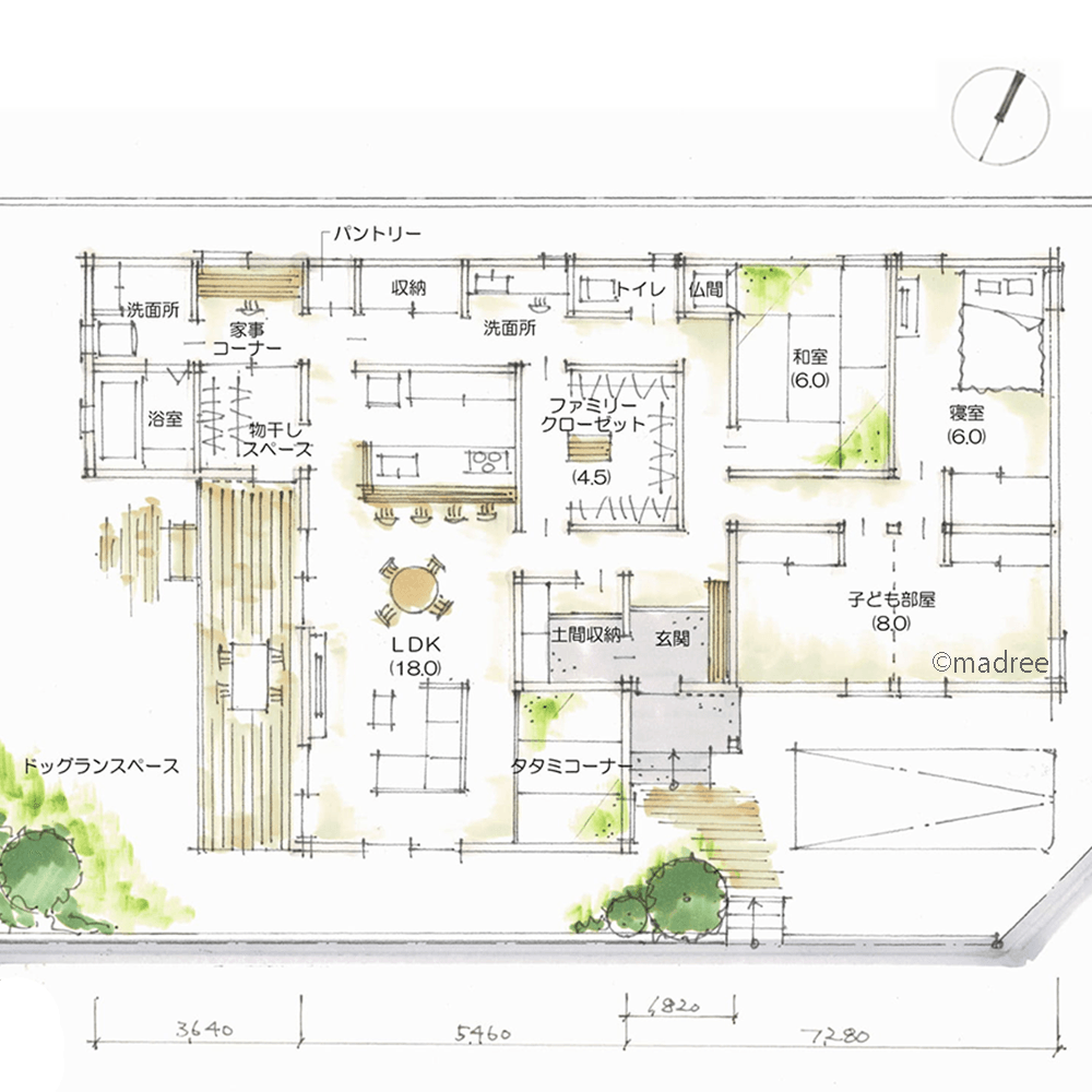 ファミクロが日常を繋ぐ、移動空間も収納活用した回遊性のある平屋