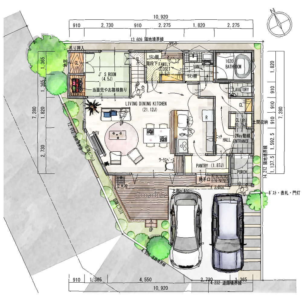 お洒落にインテリアを楽しむ、引き戸で繋がり回遊できる楽家事動線の家