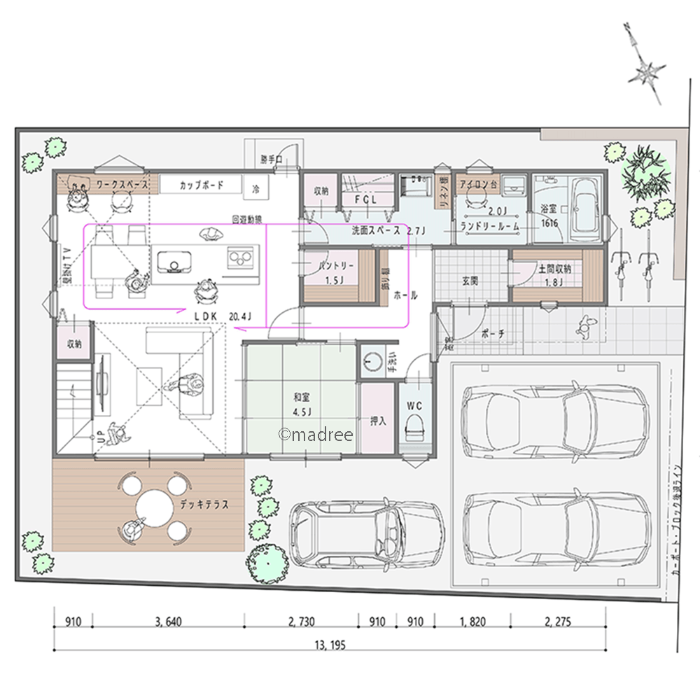 趣味を楽しむ時間が増える、効率的な回遊動線で家事時間を軽減できる家
